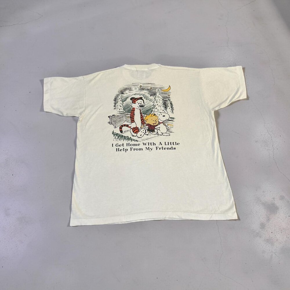 Vintage 90s Calvin and Hobbes Snoopy Shirt I Get Home With A Little Help XL Rare